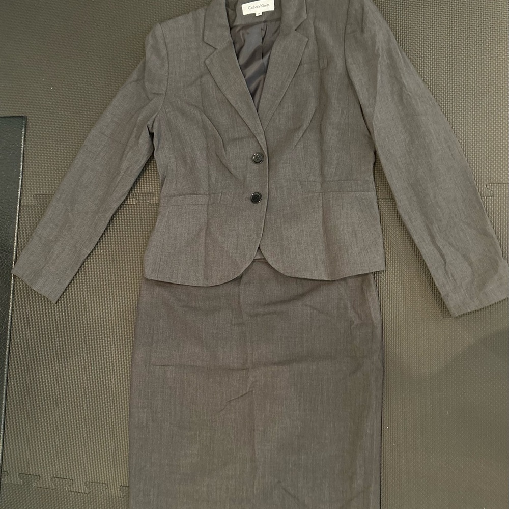 Calvin Klein Charcoal Blazer and Skirt Ensemble